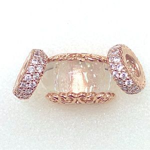 Pandora Rose Gold and Murano charm with 2 Rose Gold and CZ spacers.